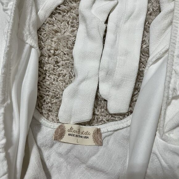 Altar'd State Size Large White Cutout Puff Sleeve Linen Blend Mini Dress NWT - Picture 5 of 8